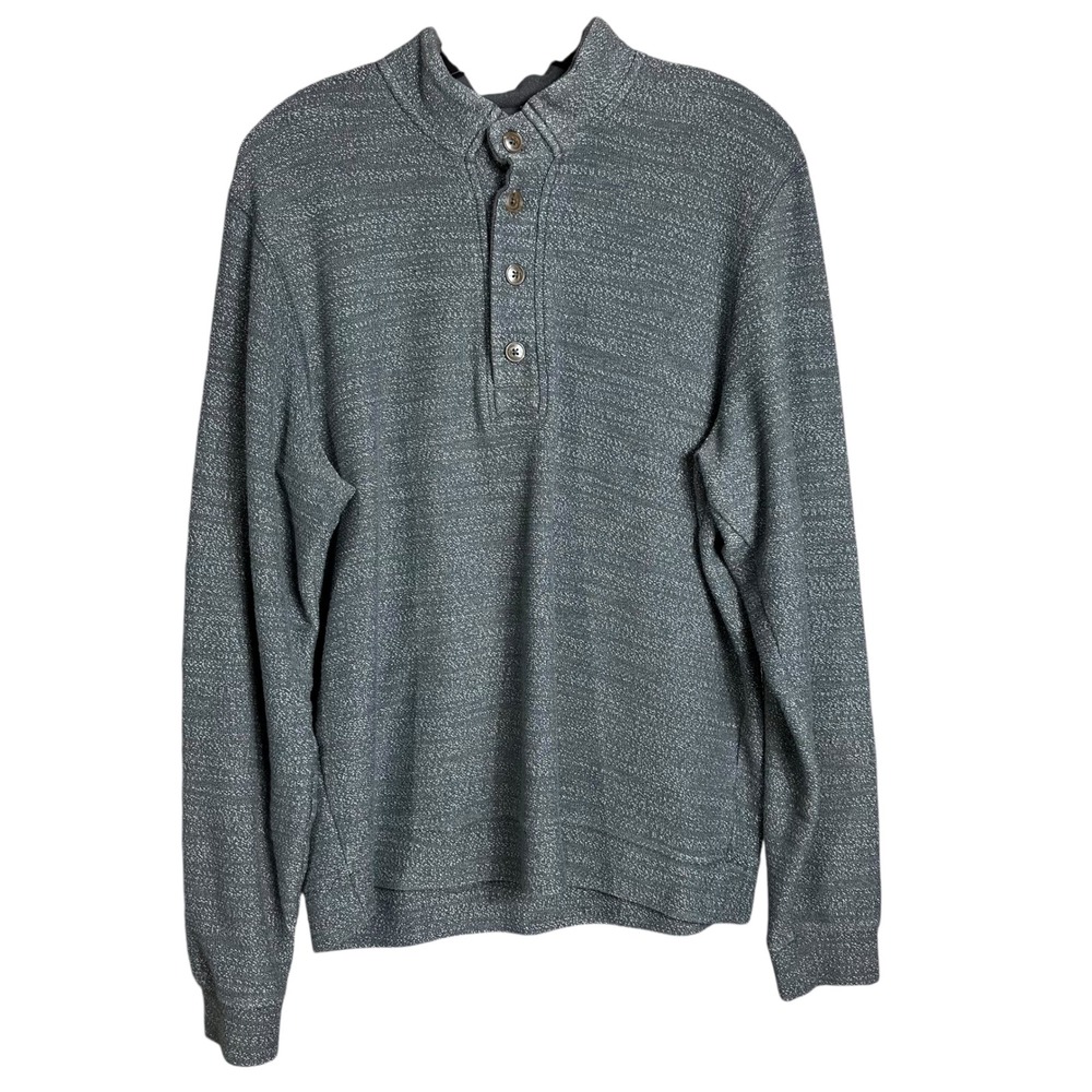 Marine Layer Mens Pullover Sweater Mock Neck Button Speckled Large cozy minimal